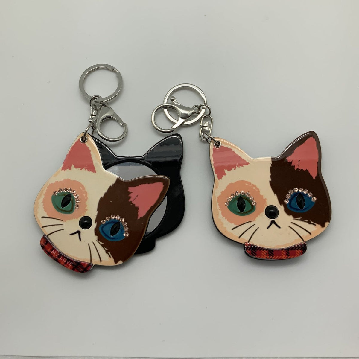 Checkered Cat Mirror Keychain