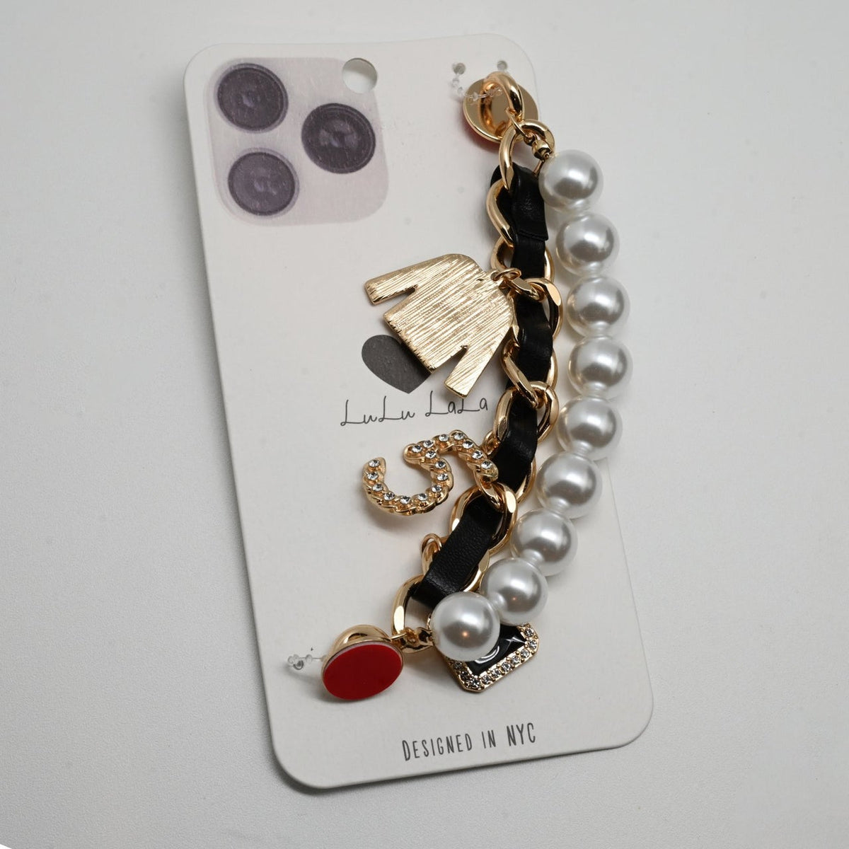 011-Charmed Phone Strap Silve/Pearl
